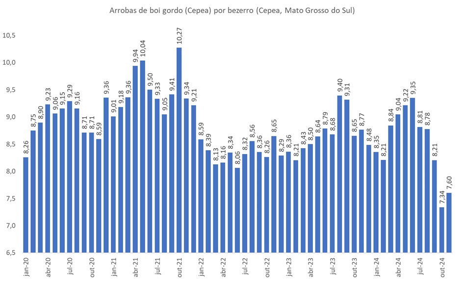 arrobas de boi gordo por bezerro