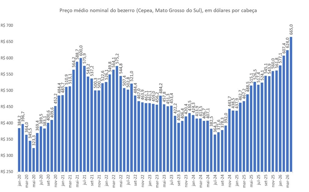 preço do bezerro em dólares
