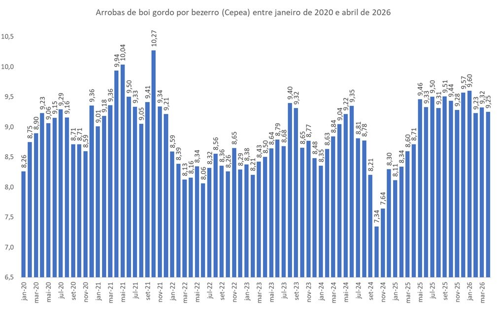 arrobas de boi gordo por bezerro