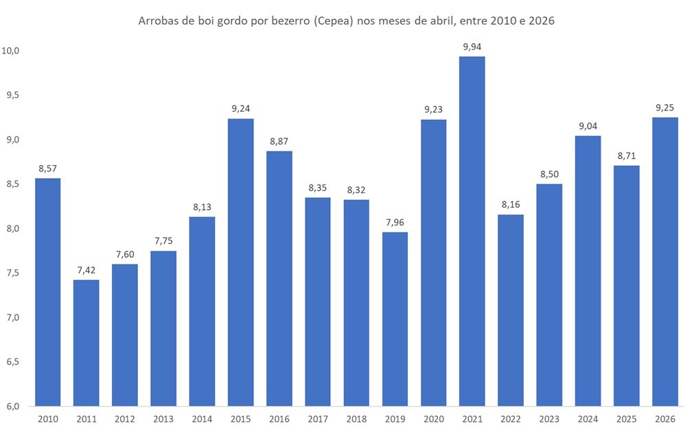 arrobas de boi gordo por bezerro